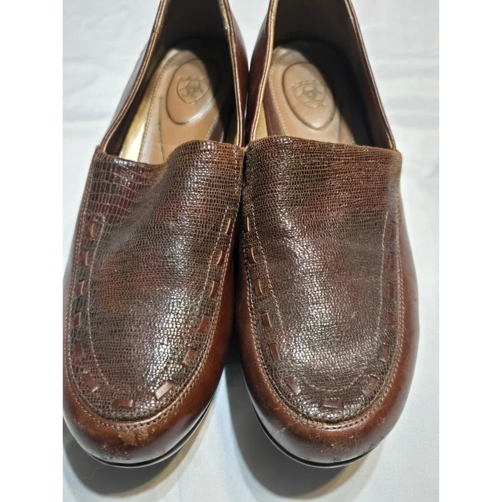 Ariat Leather Wedge Comfort Clogs Womens 8.5B ATS Footbed Brown Cushioned Logo